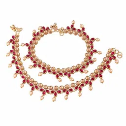 i jewels Traditional Gold Plated Kundan Pearl Payal Anklet For Girls & Women (A036Q) image 1