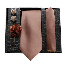 axlon Designer mens Necktie, Pocket Square, Cufflink Brown (N-MultiTie-019, Free Size) image 3