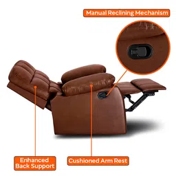 Sleepyhead RX5 - Single Seater Leatherette Manual Recliner with Durable Spring Support | Stylish Upholstery | Snug Fit for Luxurious Comfort (Glossy Sandy Swag) Brown image 4