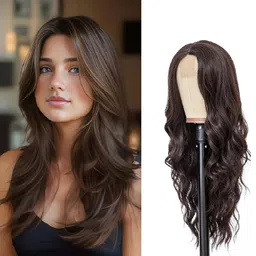 VIVIAN Full Head Hair Wig For Women Curly And Synthetic Hair With Net Wig Cap (Brown) image 1