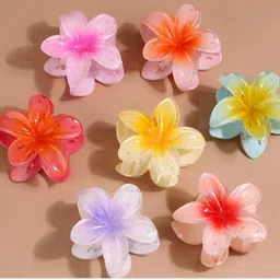 samyak 3 Pcs Resin Flower Hair Claw Clips For Women & Girls | Flower Shape Hair Claw Clip, Random Colors will come (Multicolor) image 2