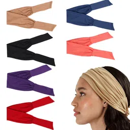 dinprey 6 Pieces Wide Bandana Knotted Headbands for Women, Adjustable Headbands Soft Stretch Hair Bands Yoga Sweatband for Workout Sports (Solid Pattern) image 1