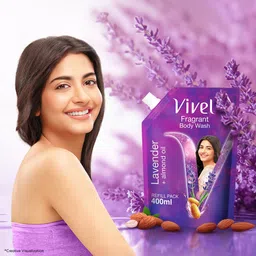 Vivel Fragrant Body Wash, Lavender & Almond Oil Shower Gel, 400 ml Supersaver Refill Pouch, Moisturizing Bodywash, Soft & Smooth Skin, Effective Cleansing, For Women & Men image 2