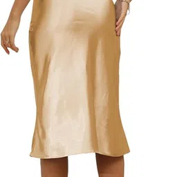 mrugneni Women's Satin Midi Skirt, High Waist, Bodycon Style image 2