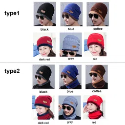 kkmoon-1 Winter Thermal Knitted Heanie Hat and Circle Scarf Set Warm Snood Suit for Indoor and Outdoor Activities image 2