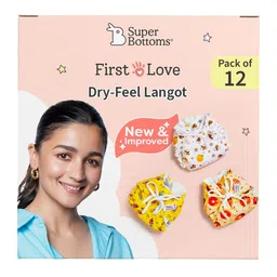 SuperBottoms DryFeel Baby Langot 0-6 months l Organic Cotton Modern Baby Nappy l Mess-free Langot with Gentle Elastics l Super DryFeel Top Layer l Diaper-free Time Essential | 12 Pack image 1