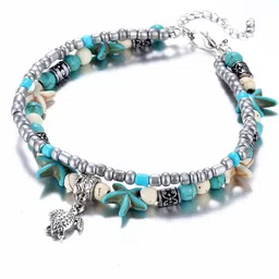shining diva fashion Jewellery Shell Starfish Beads Charms Stylish Chain Anklet for Women and Girls image 1