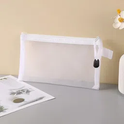agabani 4 Mesh Zipper Bag, Stationary Transparent Pouch, Pen Pencil Travel Cases, Document Organizer, Toiletry Cosmetic Makeup Pouches Envelope Bag For Office School Home(Small), White image 3