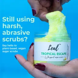 Leal Cosmetics Whipped Face & Body Scrub - 200gm (Tropical Escape) | Exfoliator 2 in 1 Green Tea Sugar Scrub & Soap for Dead Skin, Tan Removal & Blackhead Remover | pH Balanced | Sulphate & Paraben Free image 2
