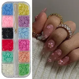 S.A.V.I Nail Art 3D Flowers - Multicolor Five-Petal Decorations, 12 Section Box, 2 Sizes image 3
