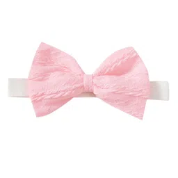 hopscotch Girl's Polyester And Spandex Bow Applique Full-Sleeve Knee-Length Casual Dress With Headband In Pink Color image 5