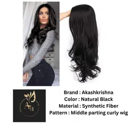 Akashkrishna Hair Wig for Women Full Head Synthetic Hair Wigs Curly Wavy Natural Looking Hairs Fashion & Cosplay use Wig Cap 26 Inch Includes Wig cap & Comb (Black) image 2