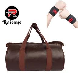 raisons Combo Set Of Gym Bag Duffel Bag With Shoulder Strap For Men's & Women's With Wrist Support Band For Daily Exercise (Brown), 23 Cm image 2