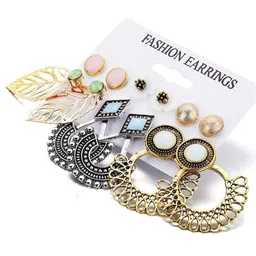 shining diva fashion 6 Pairs Combo Stylish Drop Earrings for Women (Silver Gold)(9919er) image 1