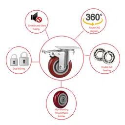 yemi casters YeMI 4 inch Heavy Duty Casters, Lockable Bearing Caster Wheels with Brake, Swivel Casters for Furniture, Workbench and Cart-Set of 4 Load 1200lbs (Free Screws,Red B) image 3