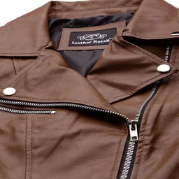 leather retail Full Sleeve Brown Solid Jacket for Woman's Biker Style image 4