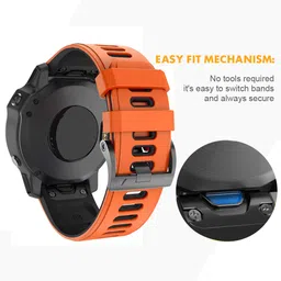 NotoCity Compatible with Fenix 6 Pro Watch Band for Fenix 6/Fenix 5/Fenix 5 Plus/Fenix 7/Forerunner 935/Forerunner 945/Approach S60/Quatix 5 (Orange-black) image 3