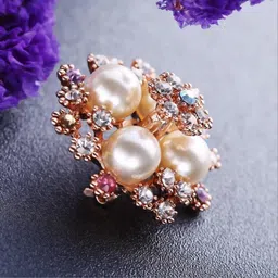 university trendz Gold-Plated Pearl/Crystal Brooch Cum Saree Pin for Women & Girl's image 3