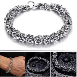 meenaz Bracelets for Men Boys brother boyfriend gents Fashion Silver Bracelet for Men Silver Stainless Steel Dual Curb Chain Bracelet Birthday Gift Anniversary Husband valentine gift rakhi bracelet image 2