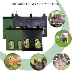 NeoStyle Rabbit and Guinea Pig Hay Feeder Storage Bag, Small Animal Hanging Feeder (L, 4 Holes, Black) image 5