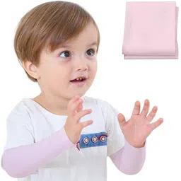 TriLok Kids Arm Protect Sleeves For 3-12 Years Baby Sun Sleeves for Baseball Basketball Costume for Party UV Protection Sleeve Cooling (Light Pink) (Pack Of 1) image 1