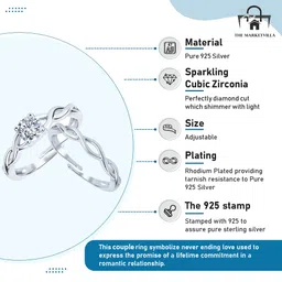 the marketvilla Pure 925 Silver Couples Ring - Chandi ki Matching Rings For Couple, Couple Rings for Lovers Pair, Couples Ring Combo Silver (Adjustable Size) image 2