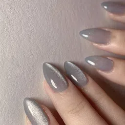 Secret Lives Cats Eye Reusable Artificial Grey Color Almond Shape Design Long Lasting Fake Press on Nails 24 Pieces Set with Kit image 1