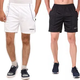 tempest Men's Polyester Gym Sports Shorts/Running Shorts for Men (XL, Pack of 2: White/Black) image 1