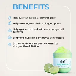 Leal Cosmetics Whipped Face & Body Scrub - 200gm (Tropical Escape) | Exfoliator 2 in 1 Green Tea Sugar Scrub & Soap for Dead Skin, Tan Removal & Blackhead Remover | pH Balanced | Sulphate & Paraben Free image 3