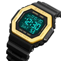 skmei Young Men Casual Design Watch Digital Display Black-Gold Dial ABS Men's TPU Black Color Stylish Band Water-Resistant & Scratch-Resistant-1988 image 4