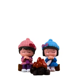 Wonderland Kids with Bonfire (Brown & Green) Miniature Toys (for Tray Garden, Fairy Garden) image 1