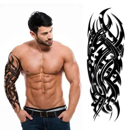 S.A.V.I Full Arm Tattoo Sleeve For Men, Totem Tribal Black Stylish Temporary Tattoo Sticker For Girls Women, Size 48x17CM image 1