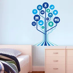 asmi collections Asmi collection Vinyl Self Adhesive Technology Tree Wall Sticker for Office (Multicolour), Pack of 1 image 2