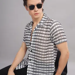 FABRIPPLE Men Modern Relaxed Fit Cuban Collar Textured Casual Shirt-picture-17