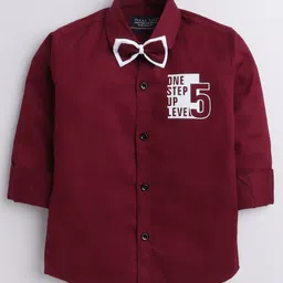 Polka Tots Full Sleeves Bow Embellished One Step Five Printed Shirt - Maroon-image-54