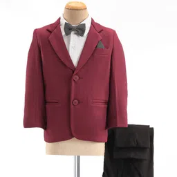 Babyhug Woven Full Sleeves Three Piece Solid Colour Party Suit with Bow - White & Red-picture-14