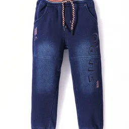 Olio Kids Denim Woven Full Length Jeans With Text Print Solid Colour - Deep Blue-picture-31