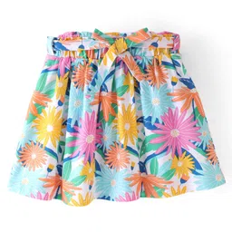 Babyhug Single Jersey Knit Mid Thigh Length Skirt with Floral Print - Multicolour-picture-36