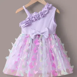 Kookie Kids Sleeveless Party Frock with Butterfly  & Bow Applique - Purple-image-8