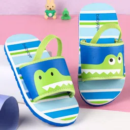 Babyoye Frog Printed Flip Flops with Back Strap - Blue-picture-11