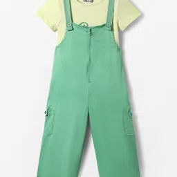 Pine Kids Cotton Woven Half Sleeves Inner Top & Dungaree with Bon Appetitt Text Print - Light Green & Green-picture-30