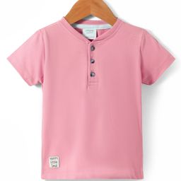 Ollypop Sinker Knit Half Sleeves T-Shirt With Patch Detailing - Pink-picture-35