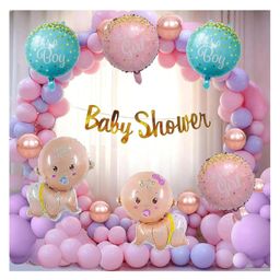 Bubble Trouble Baby Shower Pastel Balloons Baby Foil Banner Backdrop Decoration Set of 140 Pcs-picture-34