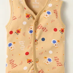 Child World Interlock Knit Front Open Sleeveless Jhablas With Space Theme Print -Peach-picture-17