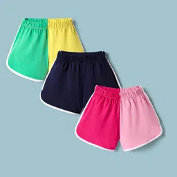 CrayonFlakes Cotton Pack Of 3 Cut & Sew Sports Shorts - Pink Yellow Sea Green & Navy Blue-image-9