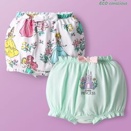 Babyoye Disney Single Jersey Knit Bloomers with Disney Princess Graphics and Bow Detailing Pack of 2 - White & Light Green-picture-19