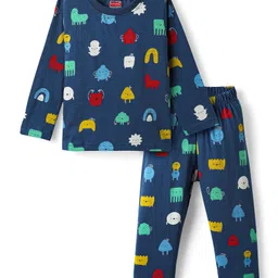 Babyhug Cotton Knit Full Sleeves Printed Co-Ord Night Suit - Navy Blue-picture-20