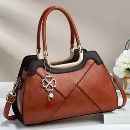 SYGA Women Pillow-Shaped Handbag | Elegant Stitching & Contrast Color Design | Zipper Closure Bag for Daily Use (Brown)-picture-29
