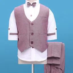 Rikidoos Full Sleeves Solid 3 Piece Party Suit Set With Bow - Maroon & White-picture-21