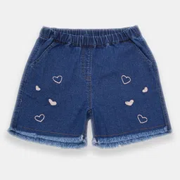 Creative Kids Denim Cotton Hearts Embroidered Frayed Shorts - Navy Blue-picture-26